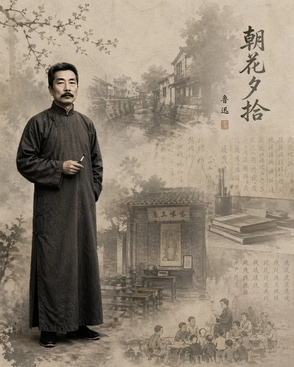 Editorial illustration inspired by Lu Xun with a literary atmosphere