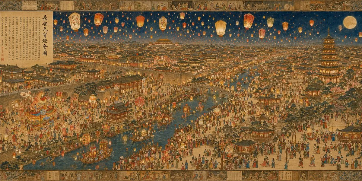 Grand panoramic lantern festival scene inspired by Tang Dynasty Chang'an