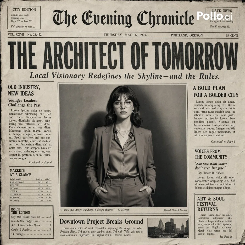 Vintage newspaper front page designed around a cinematic feature image